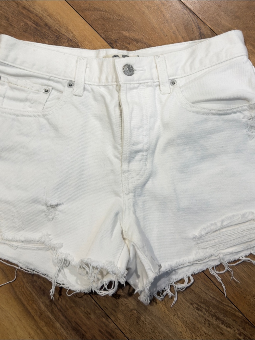Free People Sofia Shorts Size 27 White Denim High Rise Cutoff Casual Distressed